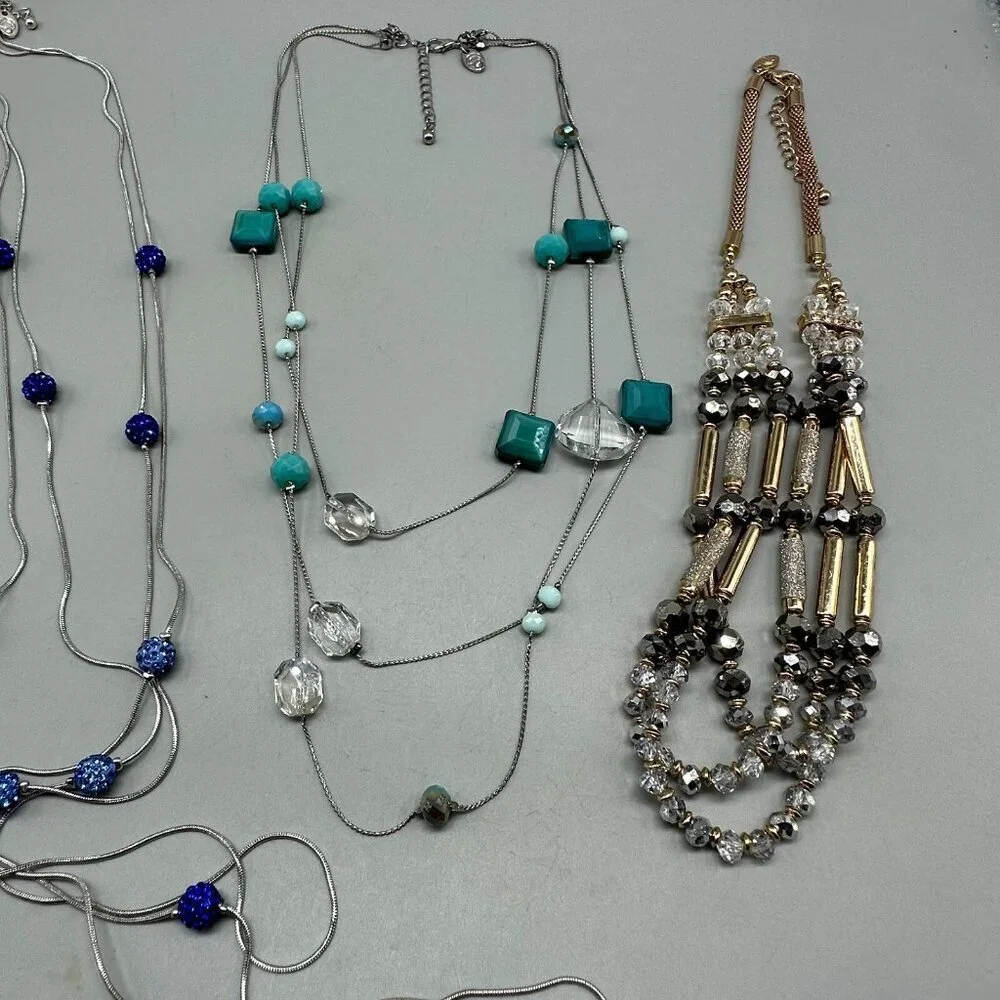Charming Charlie Necklace Lot Multi Strand Silver Gold Tone Beaded Statement